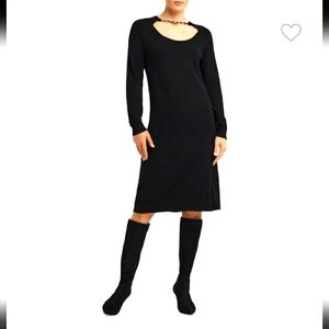 New! Halston chain Trim black Sweater Dress long sleeves